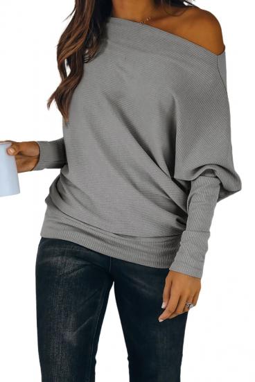 OVERSIZE SHIRT WITH BOAT NECK AND WIDE SLEEVES DANICA, GREY