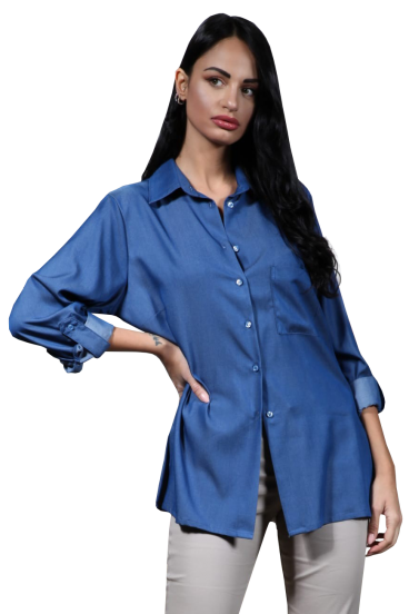 SHIRT WITH CLASSIC COLLAR AND BUTTON CLOSURE KAYLIE, BLUE