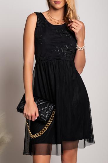 Elegant dress with round neckline and embroidery detail Dilana, black