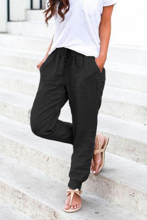 Fashionable long pants with pockets and elastic at the waist Amory, black