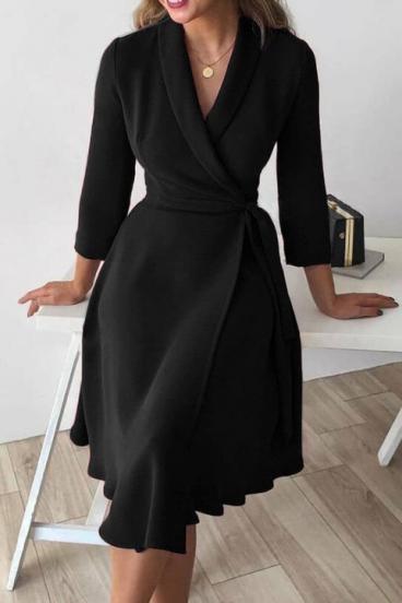 Elegant dress with folding collar and 3/4 sleeves Imogena, black