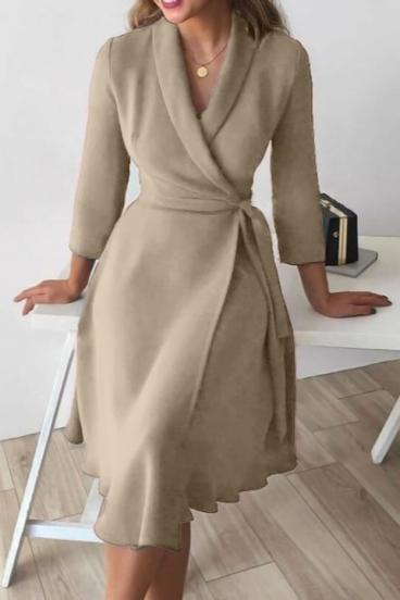 Elegant dress with a folding collar and 3/4 sleeves Imogena, beige