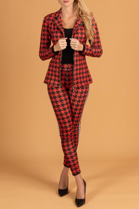 Elegant pepita patterned trouser suit Miriama, black and red