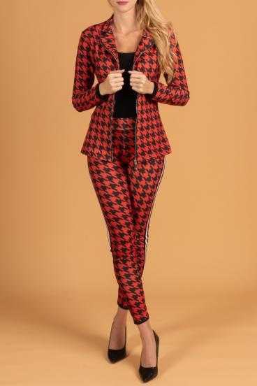 Elegant pepita patterned trouser suit Miriama, black and red