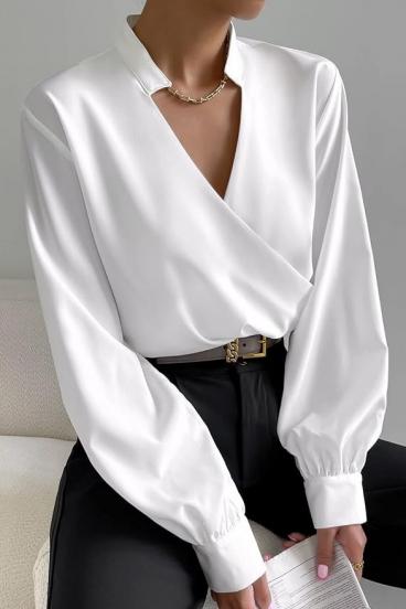 Crossover V-neckline elegant blouse Belucca, white