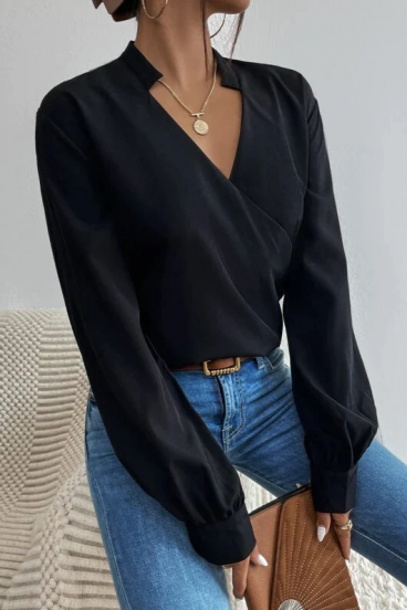 Crossover V-neckline elegant blouse Belucca, black