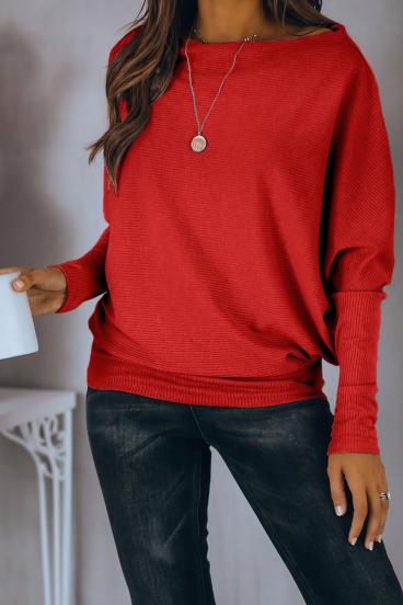 Oversize T-shirt with boat neckline and loose sleeves Danica, red