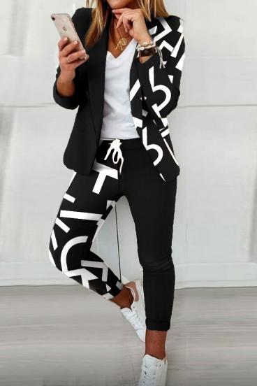 Trousers set with elegant blazer with Estrena letter print, white