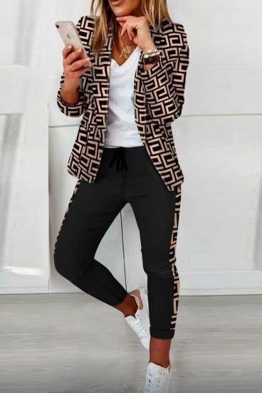 Trousers set with blazer with print Nunzia, beige