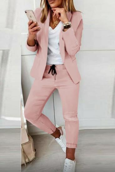 Elegant one-color trouser suit Estrena, antique pink