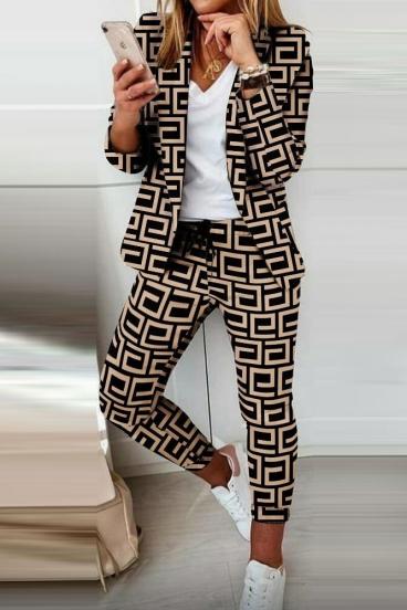 Trousers set with blazer with print Nunzia, black-beige