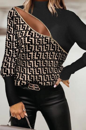 Shirt with geometric print and zip Mattina, beige