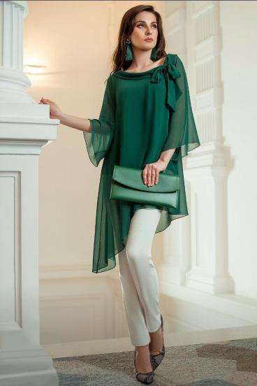 Elegant semi transparent tunic Ginette, dark green