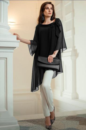 Elegant translucent tunic Ginette, black