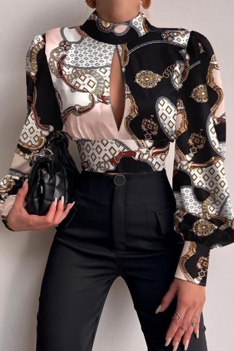 Elegant blouse with print Diezma, black - pink