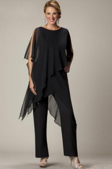 Set of elegant translucent tunic and long pants Claudette, black