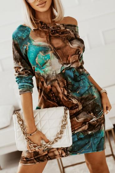 Tight mini dress with a fashionable print and long sleeves Domingo, brown-blue