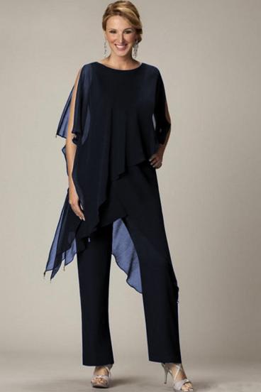 Set of elegant translucent tunic and long pants Claudette, dark blue