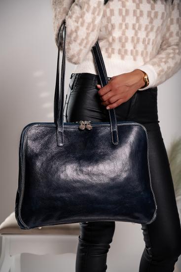 Genuine leather bag Reagan, dark blue