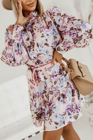 Elegant mini dress with flower print Trapana, light pink