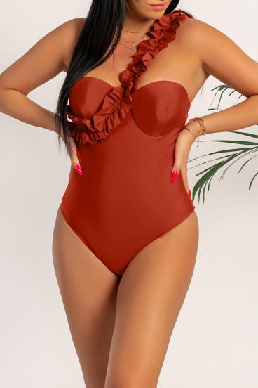 Fashionable one-piece swimsuit with one strap Jimma, brown