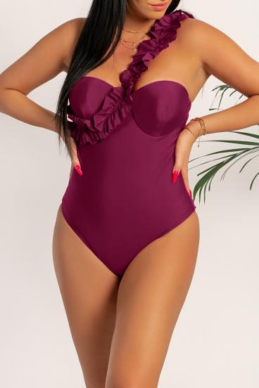 Fashionable one-piece swimsuit with one strap Jimma, burgundy