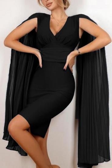 Elegant mini dress with a tight cut and pleated sleeves Marseila, black