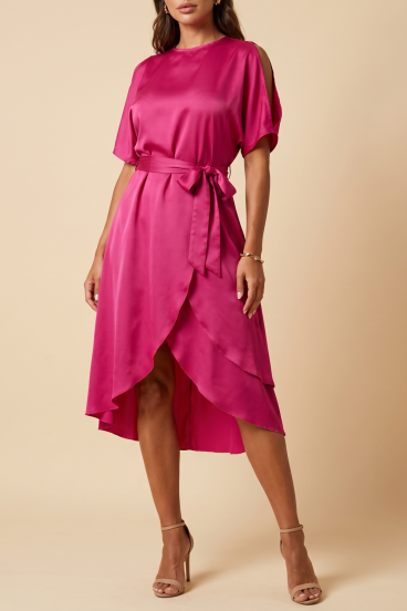 Elegant midi dress with cut-outs Thiena, fuchsia