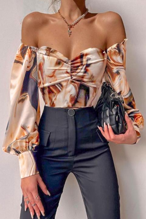 Elegant blouse with print Chianna, beige