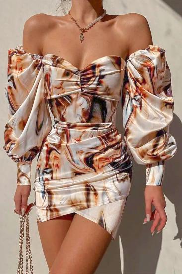 Elegant mini dress with print Giordanna, beige