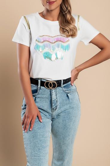T-shirt with short sleeves and decorative details Michoacan, white