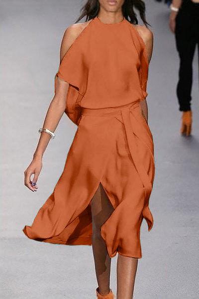 Elegant midi dress with slits Thiena, orange