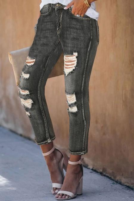 Fashionable straight jeans with slits Carmel, black