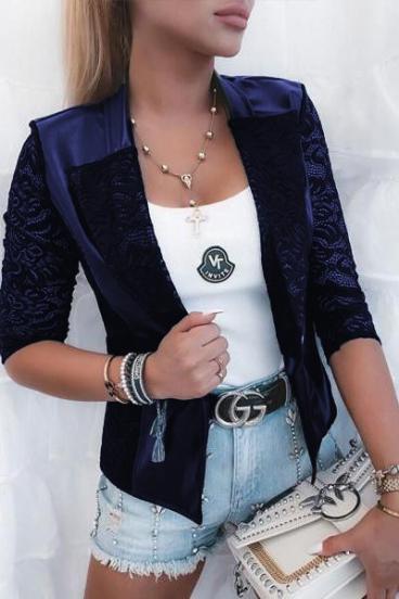 Faux Leather Blazer with Lace Amalfi, Dark Blue