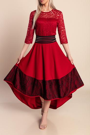 Elegant dress with lace Bianca, burgundy