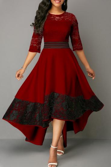 Elegant dress with lace Bianca, burgundy