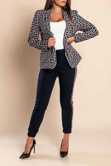 Pant and blazer set with print Nunzia, dark blue