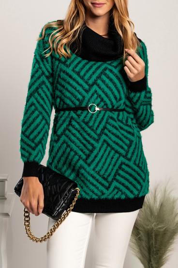 Printed tunic with belt Corvera, green and black