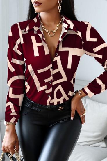 Elegant blouse with letter print Medellina, burgundy