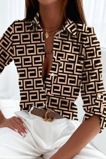 Elegant blouse with geometric print Lavlenta, black and beige