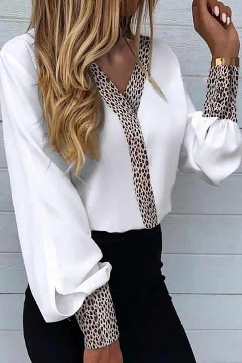 Elegant blouse with leopard print Polina, white