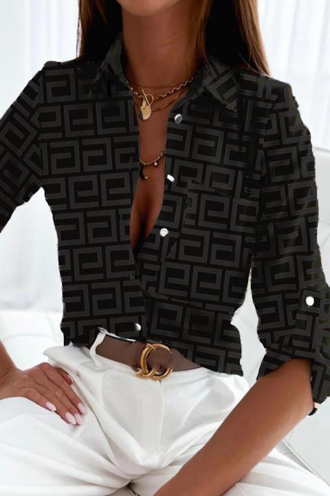 Elegant blouse with a geometric print by Lavlenta, black
