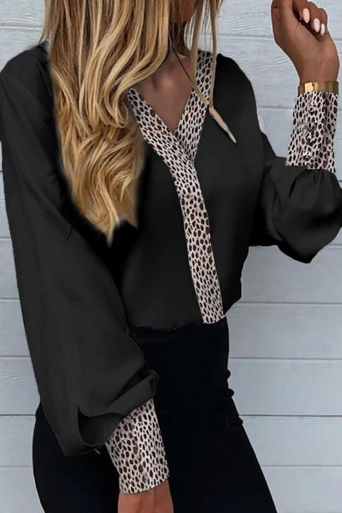 Elegant blouse with leopard print Polina, black