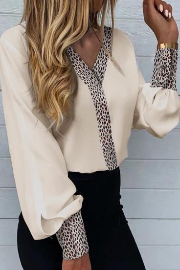 Elegant blouse with leopard print Polina, beige