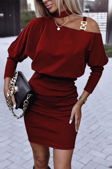 Elegant mini dress with asymmetrical neckline Verrina, burgundy