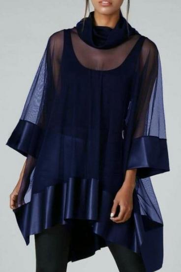 Transparent tunic with artificial leather, blue