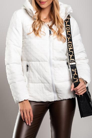 Short padded jacket with hood, white