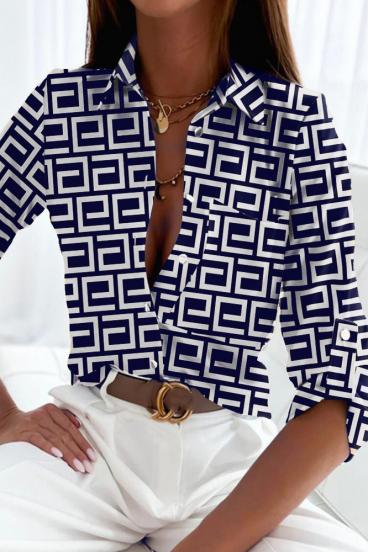 Elegant blouse with geometric print Lavlenta, dark blue