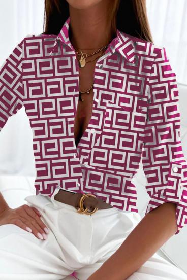 Elegant blouse with geometric print Lavlenta, fuchsia