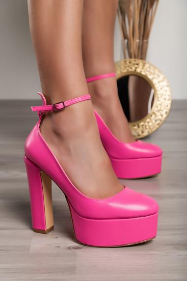 High-heeled shoes in faux leather, fuchsia